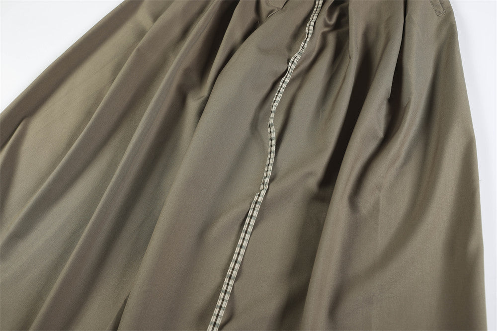 Wide-Leg Trousers with Gingham Fold-Over Waistband – Relaxed Drape Dress Pants
