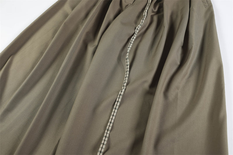 Wide-Leg Trousers with Gingham Fold-Over Waistband – Relaxed Drape Dress Pants