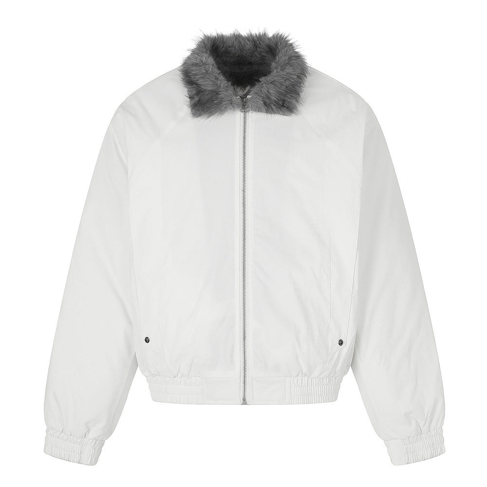 Faux Fur Collar Bomber Jacket – Men's Oversized Short Padded Coat