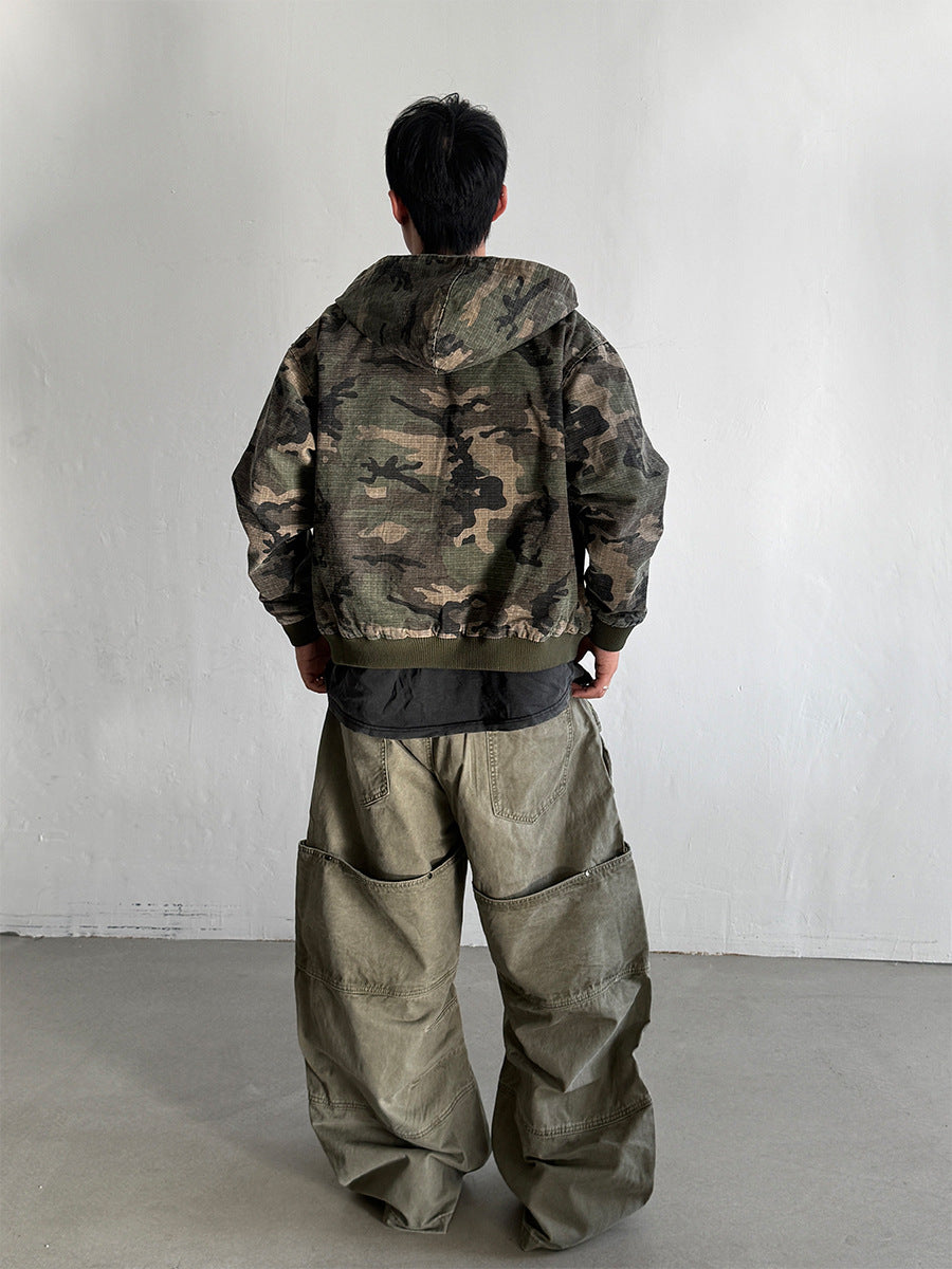 Camo NY Zip-Up Hoodie Jacket with Chenille Patch Letters