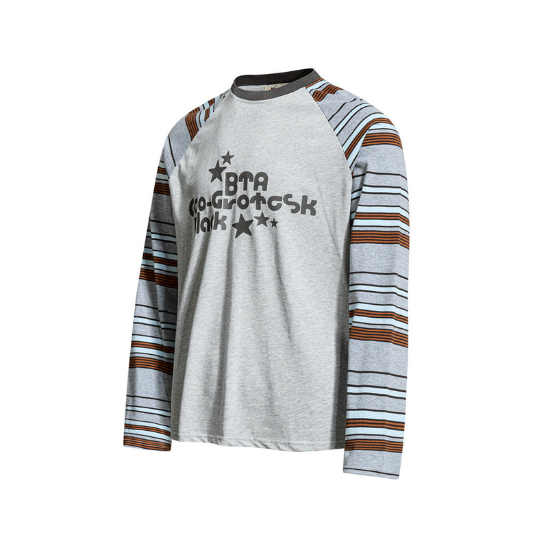 Striped Long Sleeve Tee – Men's Raglan Sleeve Letter Print Relaxed Fit T-Shirt