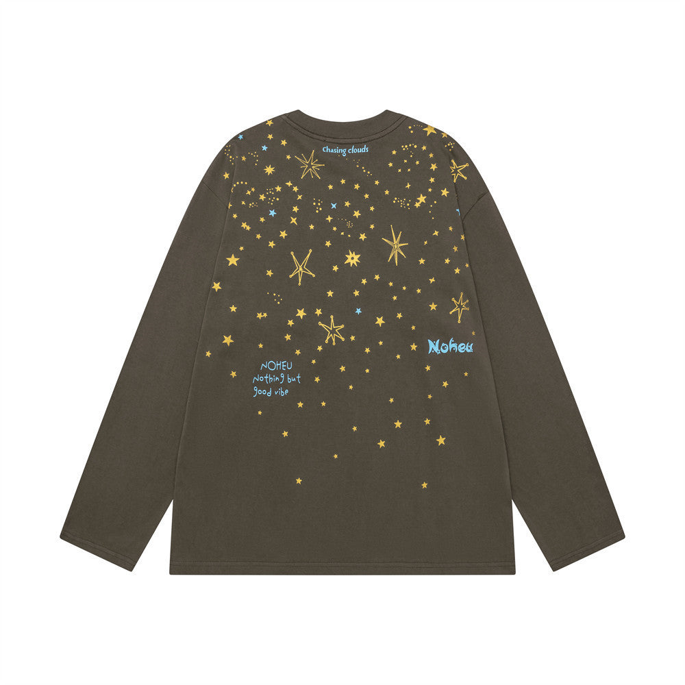 Camiseta de manga larga oversize con estampado de estrellas – Top urbano de corte relajado