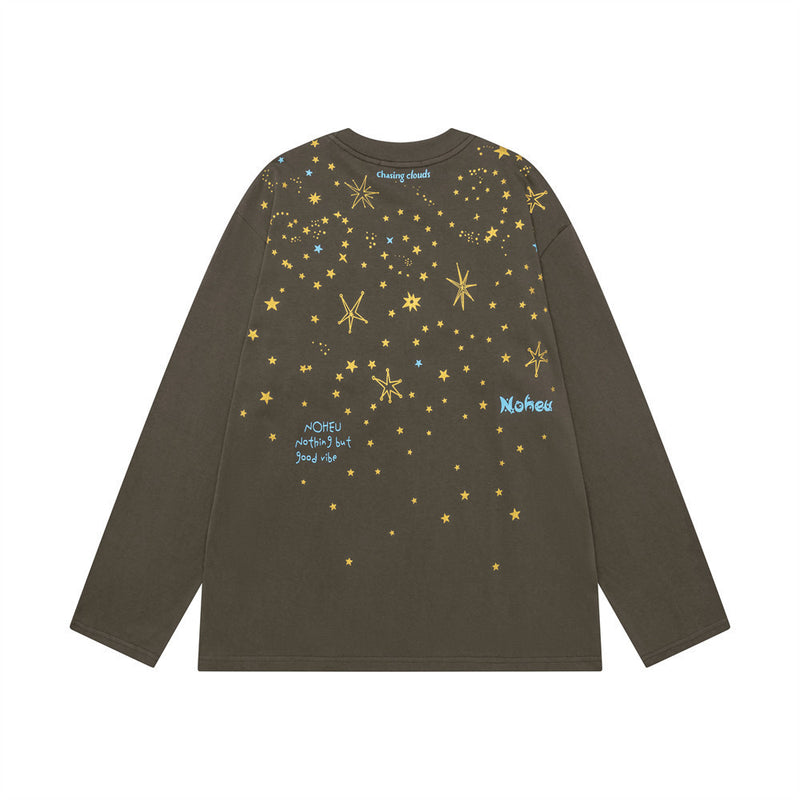 Camiseta de manga larga oversize con estampado de estrellas – Top urbano de corte relajado