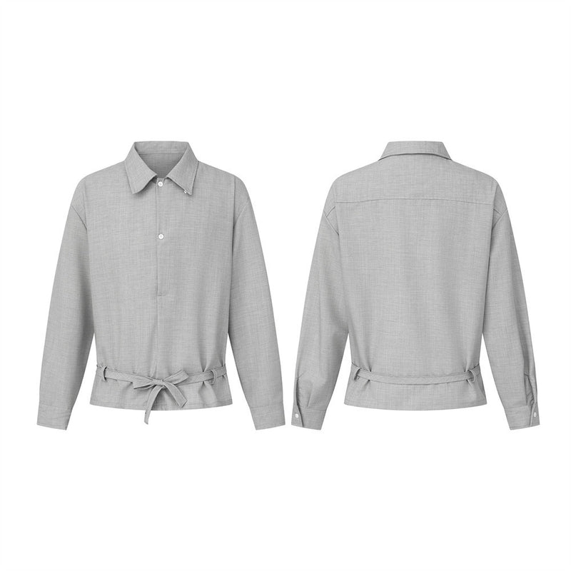 Langarmshirt mit Bindegürtel für Herren – Lockeres Pullover-Shirt mit halber Knopfleiste in Meliert