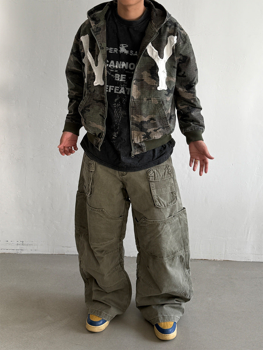 Camo NY Zip-Up Hoodie Jacket with Chenille Patch Letters