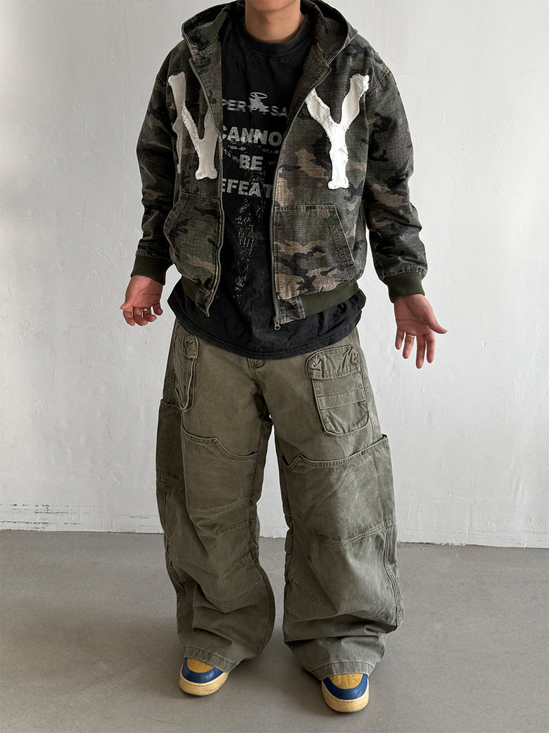 Camo NY Zip-Up Hoodie Jacket with Chenille Patch Letters