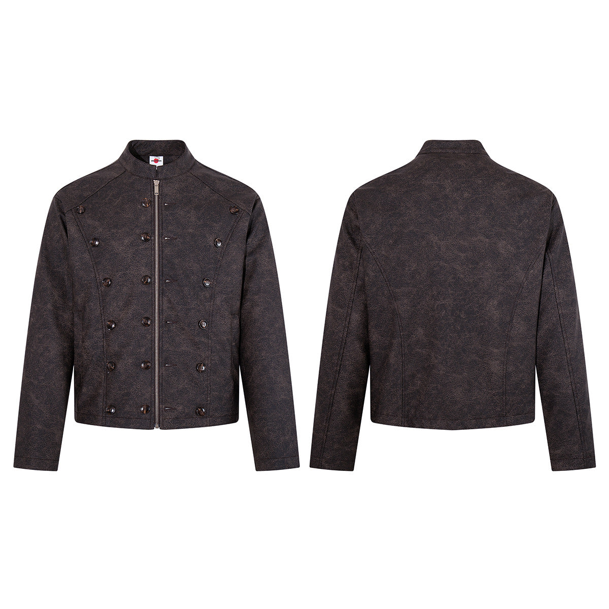 Double-Breasted PU Leather Moto Jacket – Vintage Napoleon Style