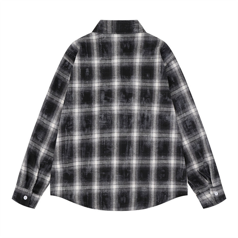 Plaid Long Sleeve Shirt Men – Oversized Flannel with Portrait Graphic Print