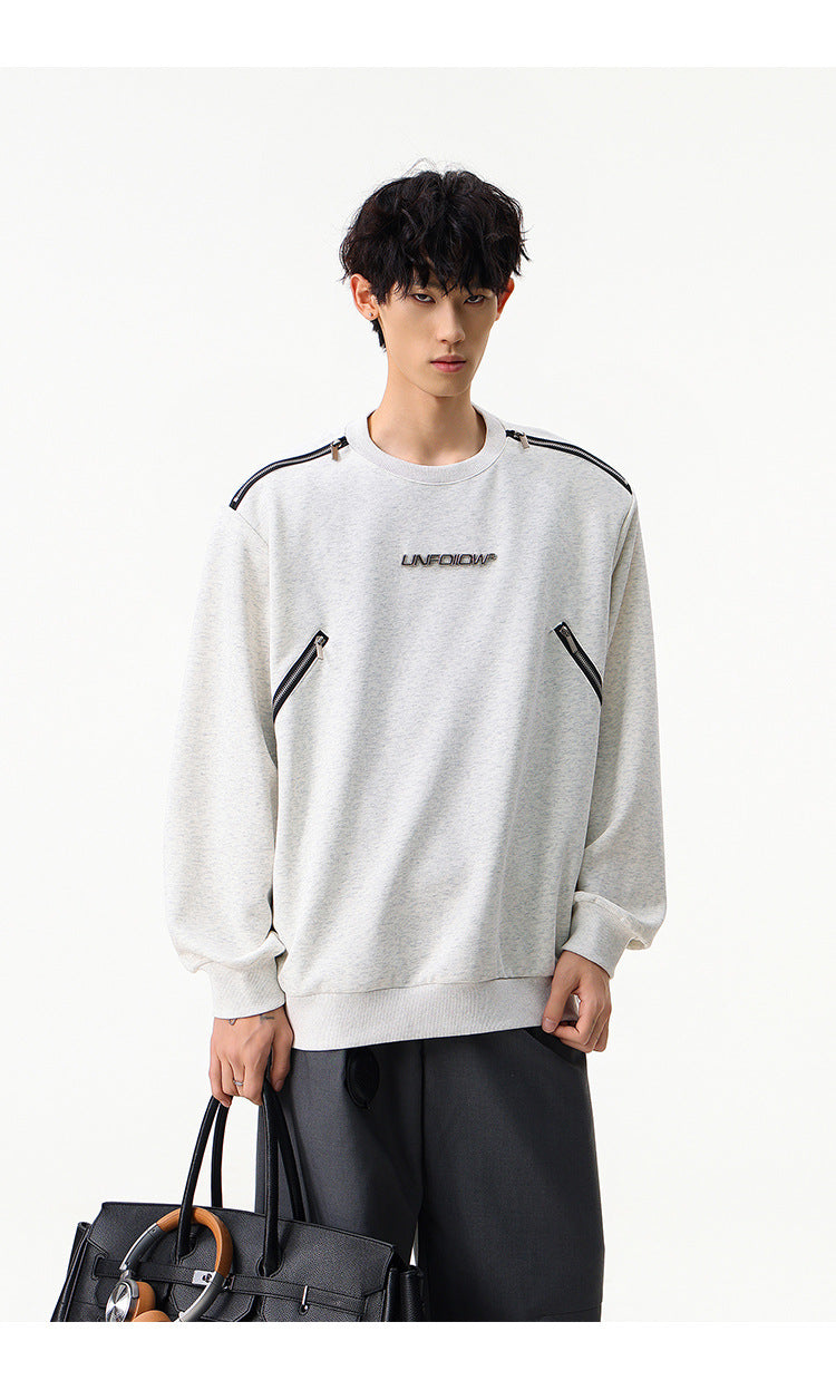 Sweat col rond inspiré du style moto avec détail zippé