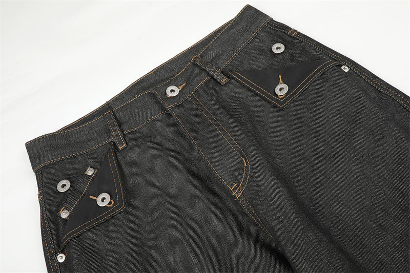 Raw Denim Cargo Wide-Leg Jeans – Multi-Pocket Straight Fit