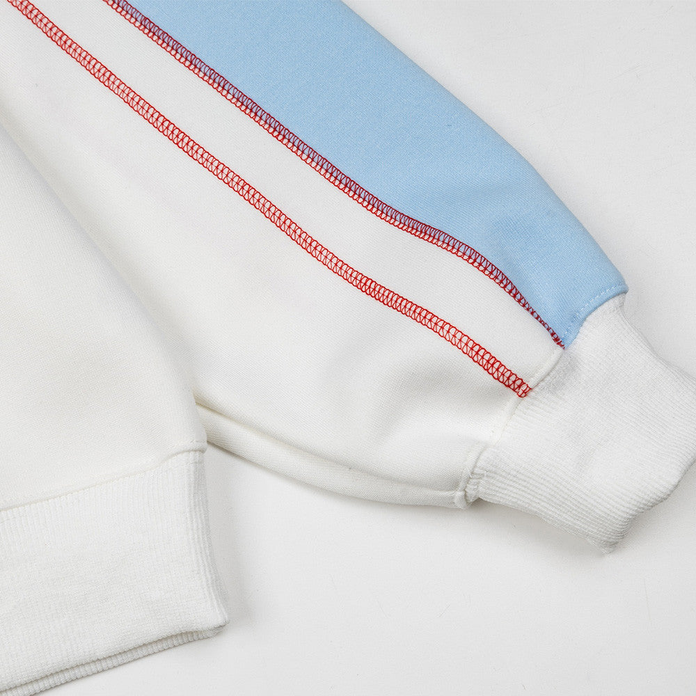 Darkht 08 Racing Graphic Colorblock Crewneck Sweatshirt – White & Sky Blue