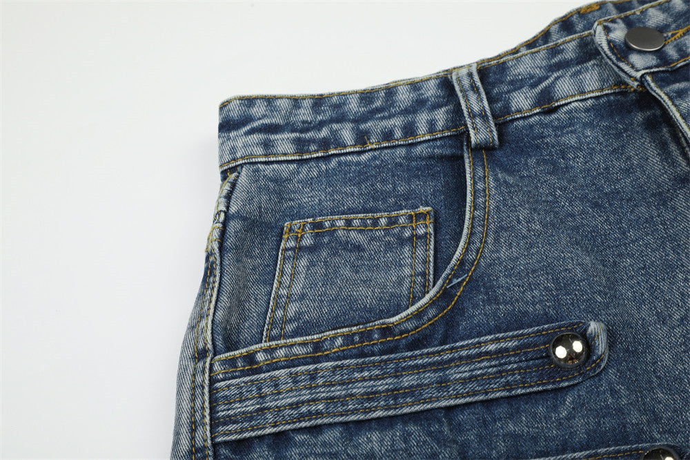 Baggy Wide-Leg Jeans Men – Distressed Denim with Double-Row Stud Detail
