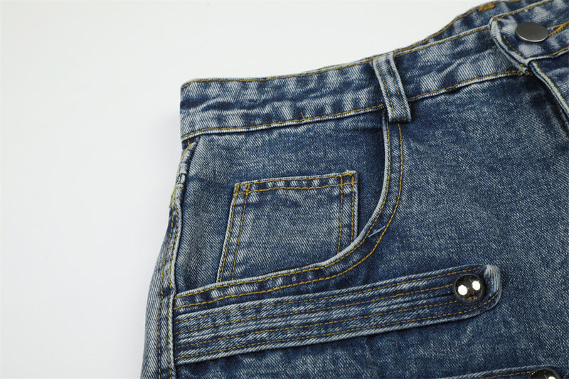 Baggy Wide-Leg Jeans Men – Distressed Denim with Double-Row Stud Detail