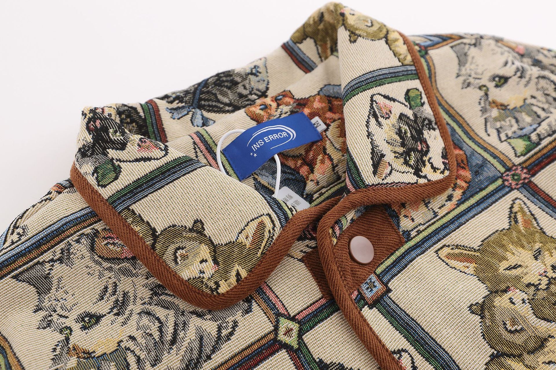 Vintage Cat Jacquard Tapestry Jacket – Retro American Cartoon Print Outerwear