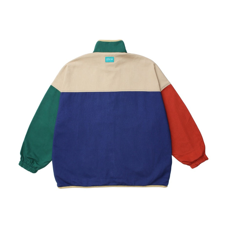 Colorblock Reversible Zip-Up Jacket — Stand Collar, Oversized Fit