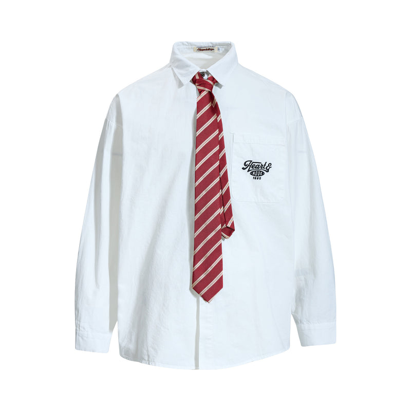 Tan Long Sleeve Shirt with Detachable Tie – Heart & Hook Embroidered Campus