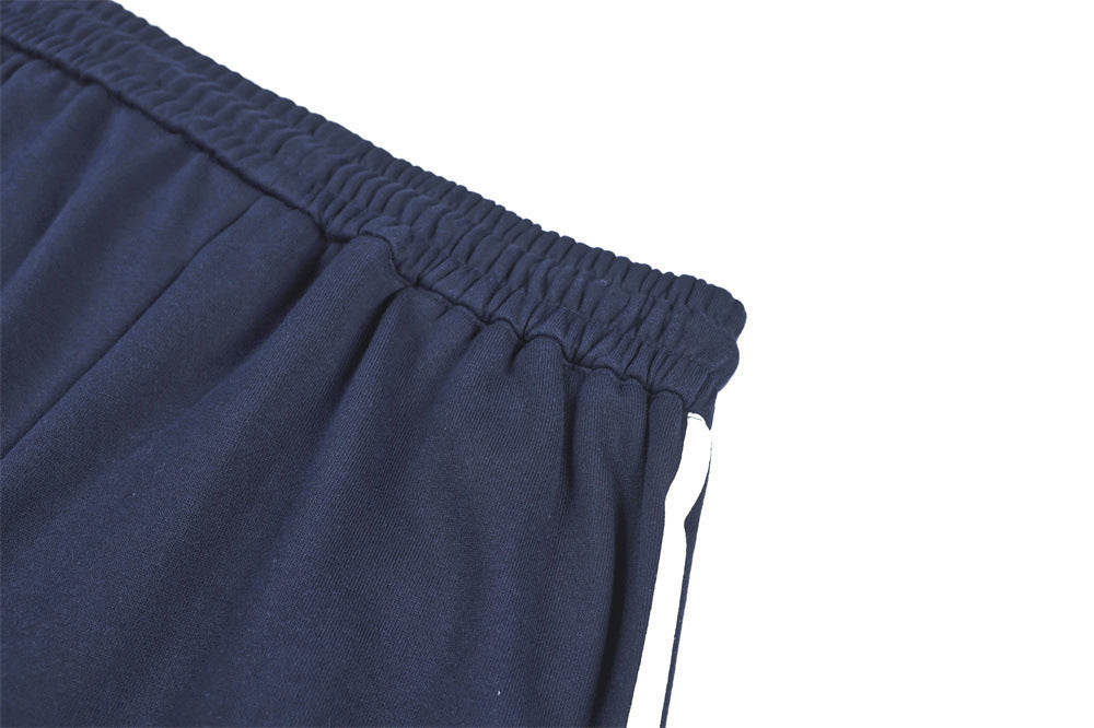 Wide-Leg Track Pants – Navy Blue with Contrast Side Stripes