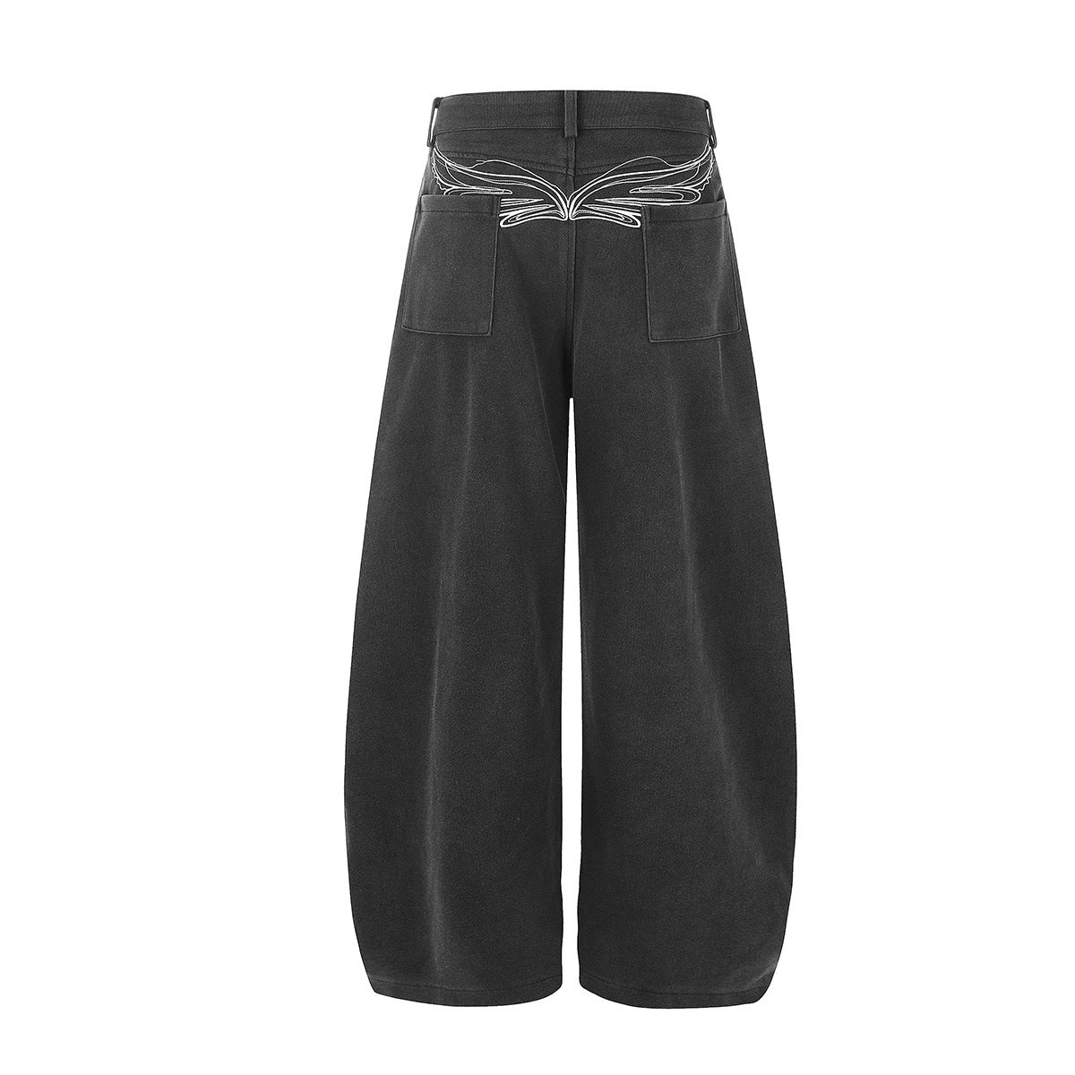 Pantalon habillé à jambes larges – Coupe baggy délavée avec poches brodées et ceinture croisée