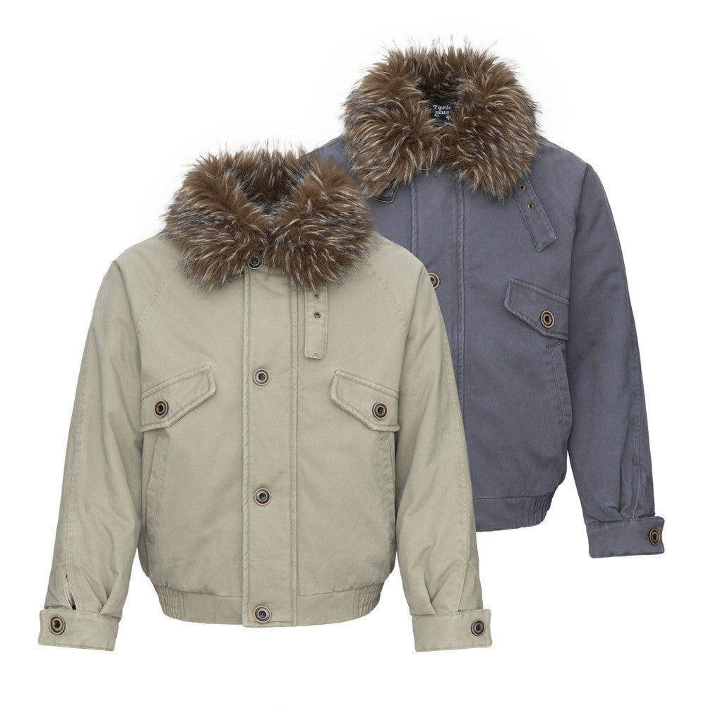 Men's Retro Bomber Jacket with Faux Fur Collar, Padded Winter Coat