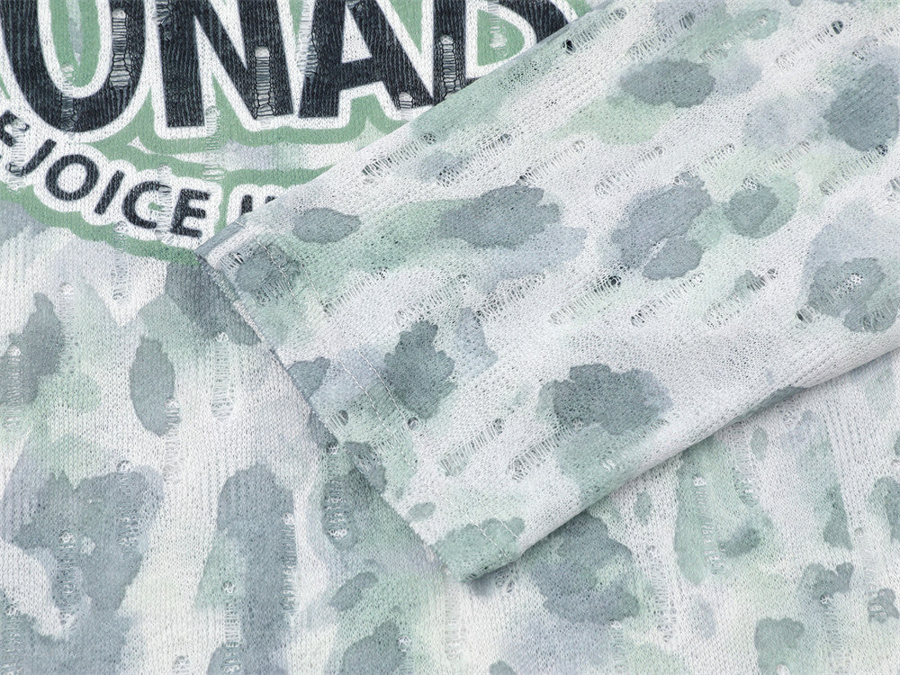 Camiseta gráfica de manga larga con estampado de leopardo – Animal print tie-dye con letras