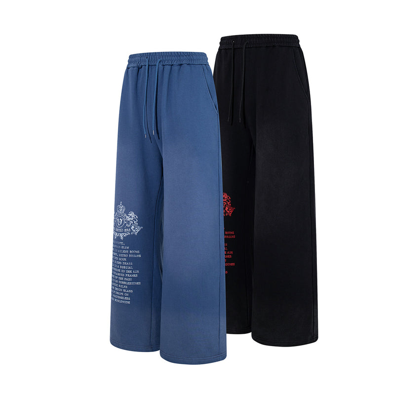 Wide-Leg Sweatpants – Vintage Washed Heraldic Graphic, Relaxed Straight Fit