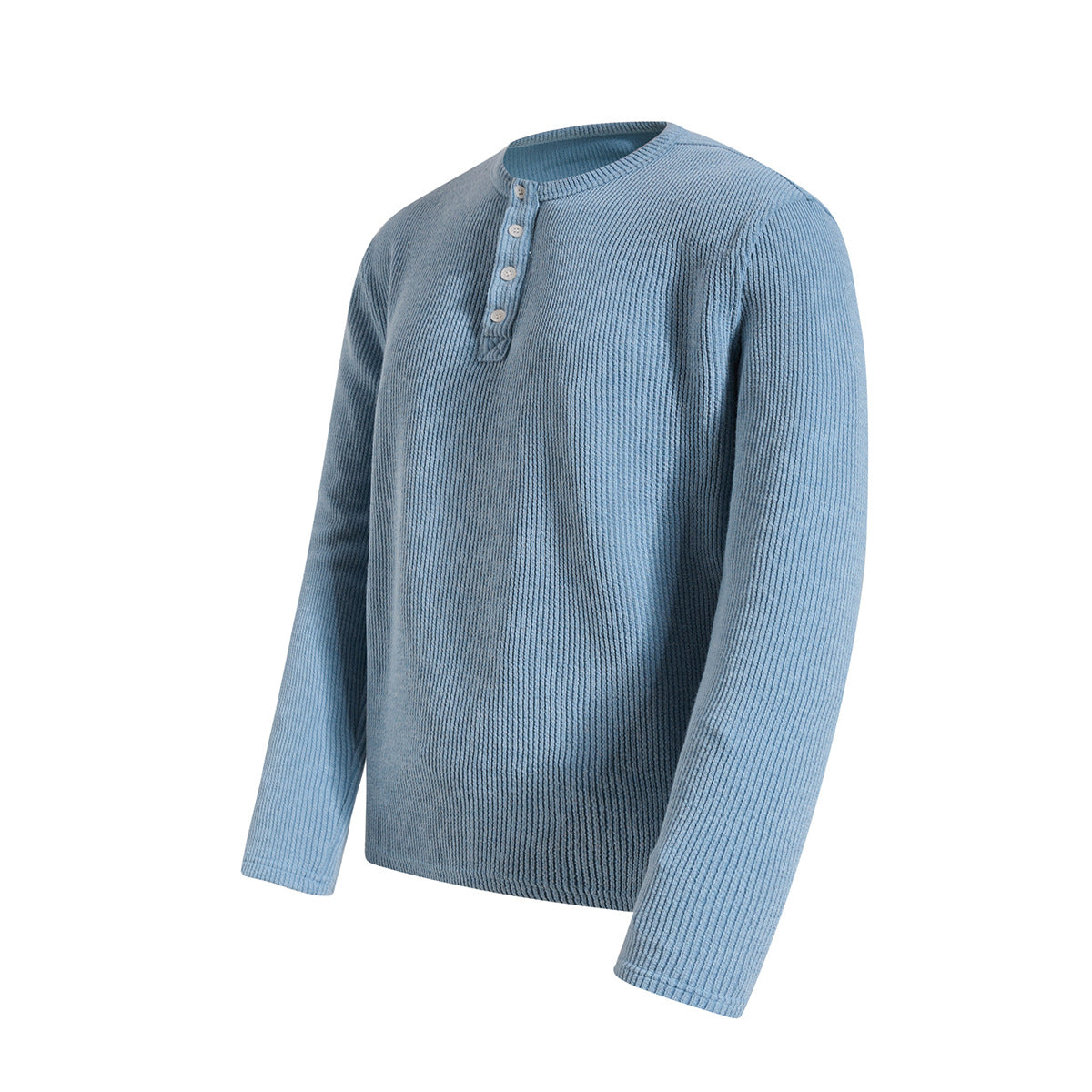 Men's Waffle Knit Henley Long Sleeve Shirt – Relaxed Fit Ribbed Tee