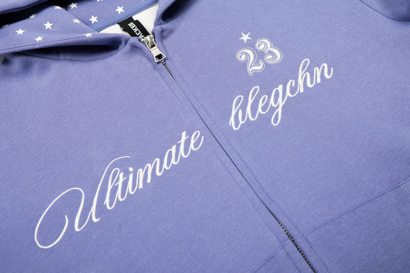 Sweat zippé à capuche avec oreilles de diable et doublure étoilée — Style vintage américain court