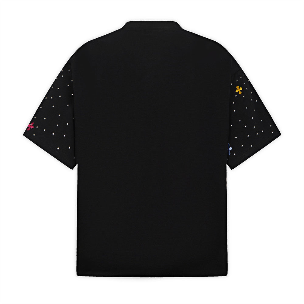 Cross Rhinestone Embroidery Oversized T-Shirt | Streetwear Graphic Tee