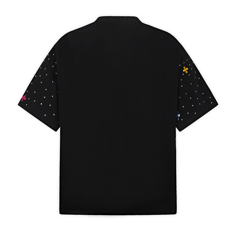 Cross Rhinestone Embroidery Oversized T-Shirt | Streetwear Graphic Tee