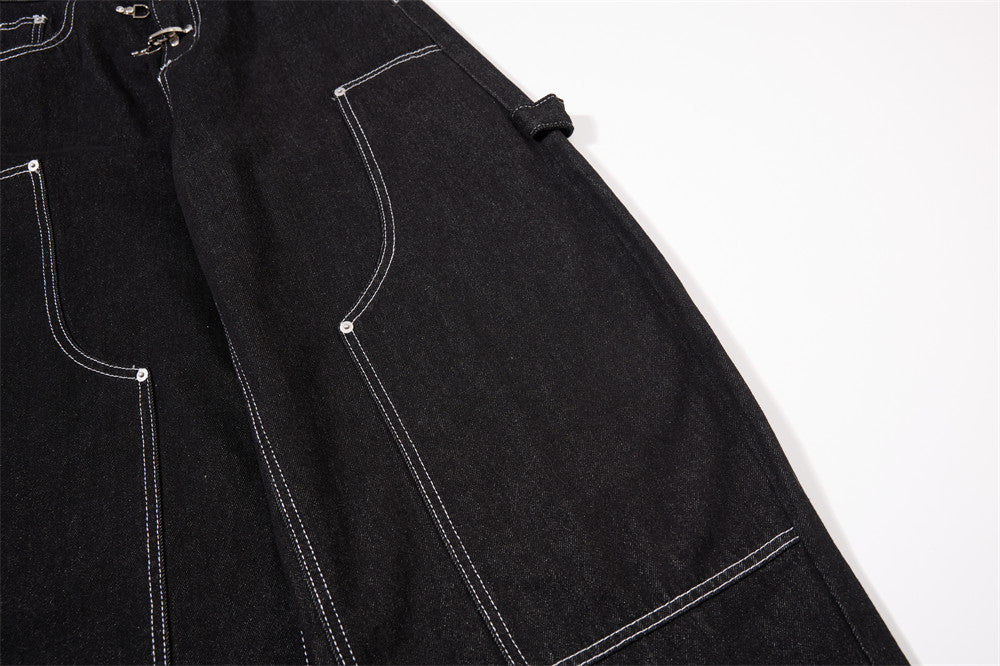 Herren-Cargojeans mit weitem Bein, Klappverschluss und Kontrastnähten