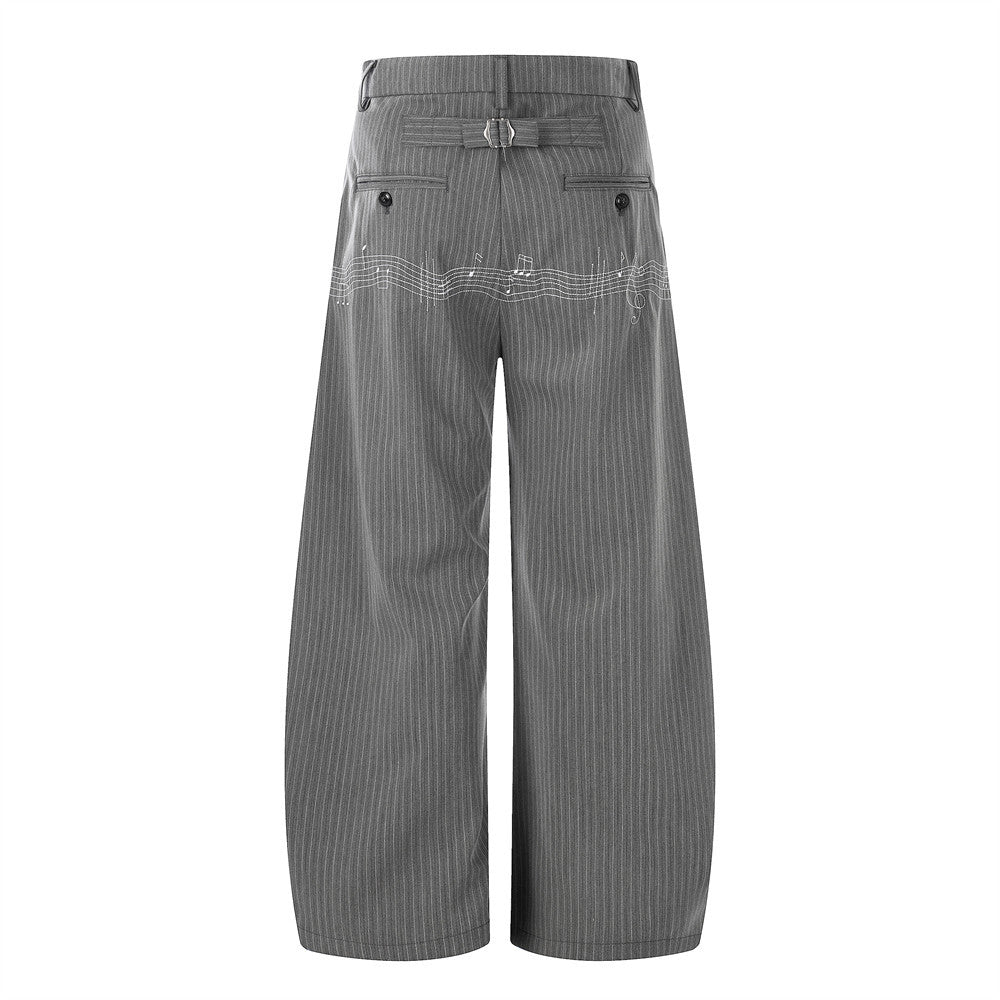 SEAKOFF Pinstripe Wide-Leg Trousers | Music Note Embroidery