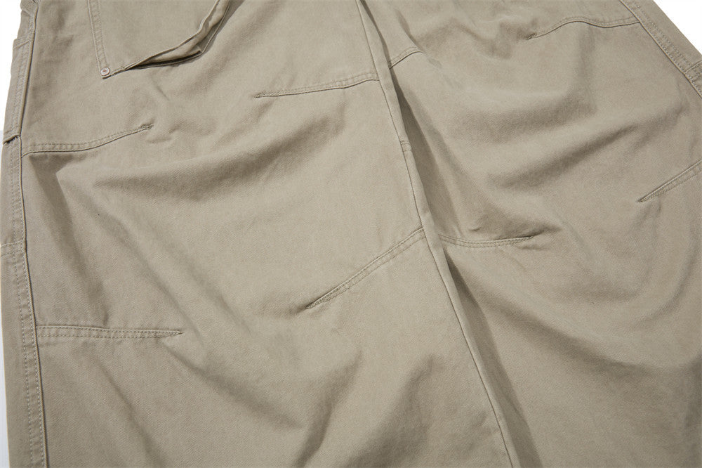 Men's Wide-Leg Cargo Pants – Loose Fit Multi-Pocket Arc-Hem Streetwear Trousers