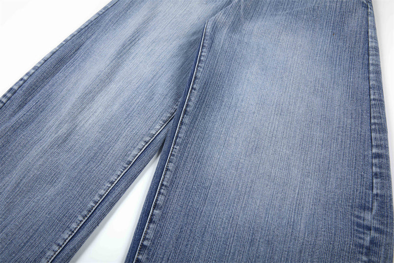 Wide-Leg Jeans Men's Washed Denim with Tribal Wing Graphic Print