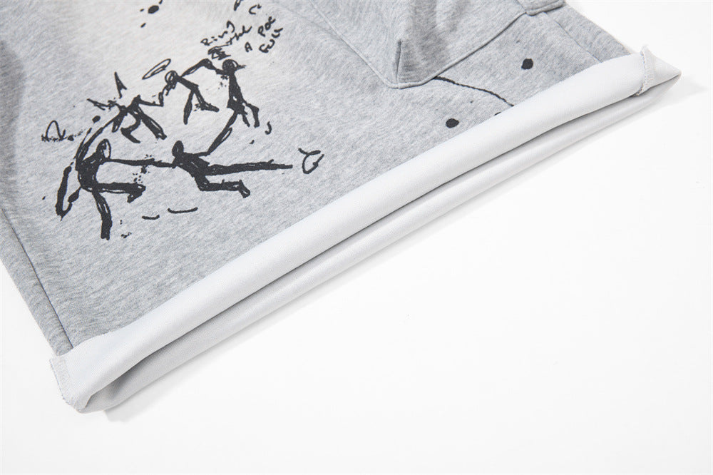 Hand-Drawn Graffiti Cargo Shorts – Wide Leg Streetwear with Rope Drawstring