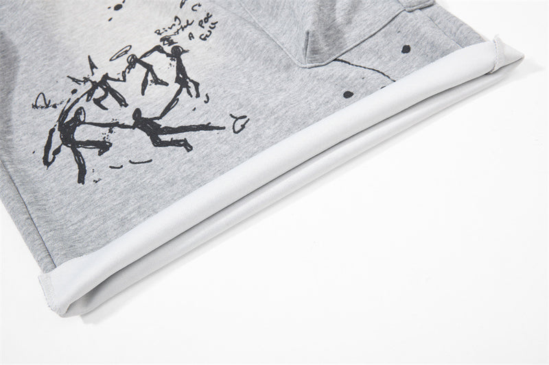 Hand-Drawn Graffiti Cargo Shorts – Wide Leg Streetwear with Rope Drawstring