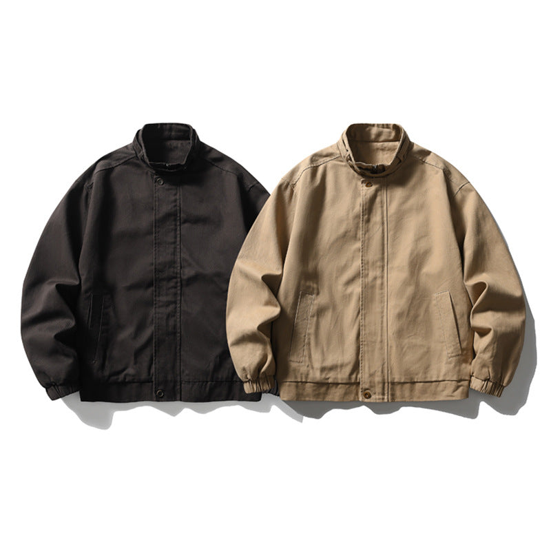 Mock Neck Workwear Bomber Jacket – Relaxed Fit Stand Collar Outerwear