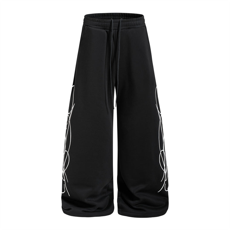 Men's Wide-Leg Sweatpants with Graffiti Print – Oversized Fit, Drawstring Waist