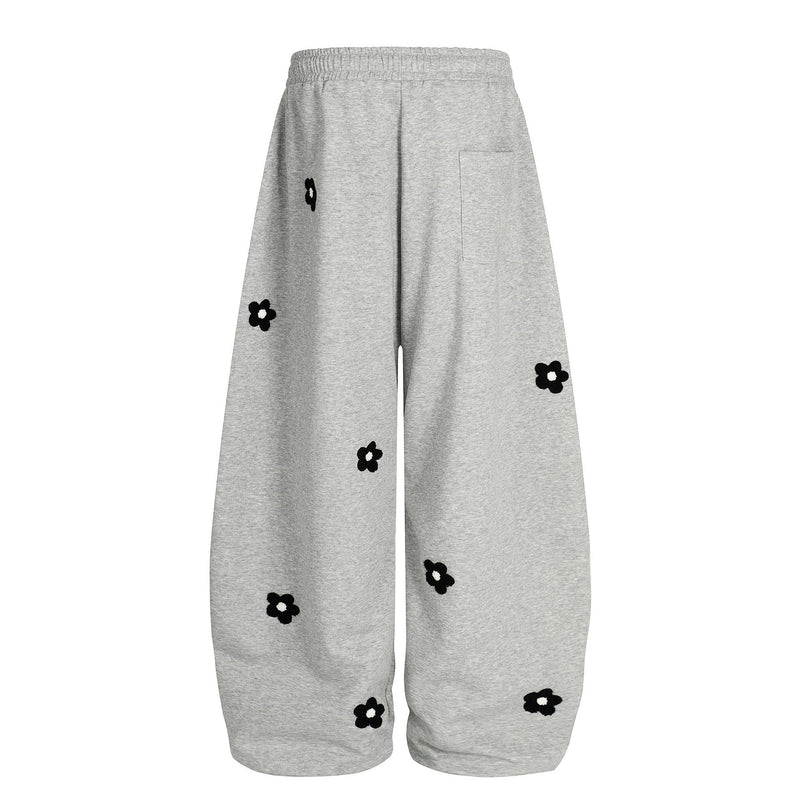 Pantalon de survêtement wide leg avec broderie florale intégrale et taille à cordon
