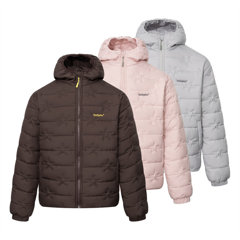 Star-Quilted Hooded Puffer Jacket – Embossed Five-Point Star Design