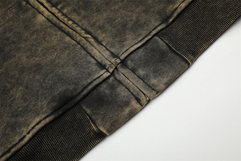 Acid-Wash-Zip-Hoodie mit Hufeisen-Stamp & Rider-Grafik – Oversize-Passform