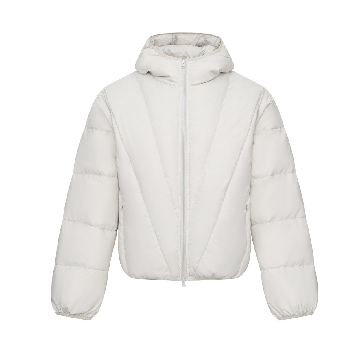Hooded Puffer Down Jacket with Diagonal Quilting — Oversized Fit