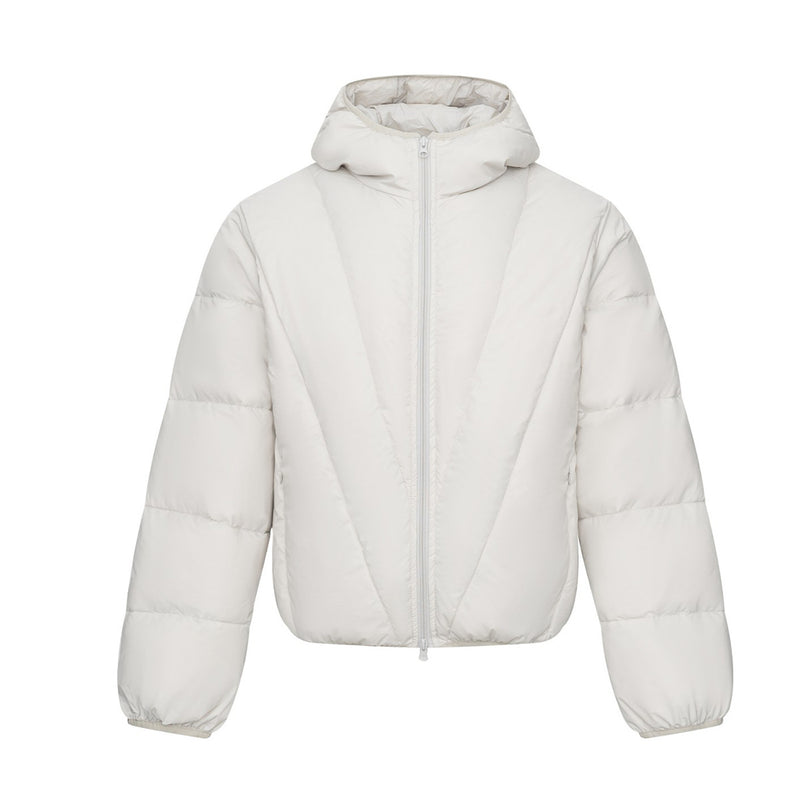 Hooded Puffer Down Jacket with Diagonal Quilting — Oversized Fit