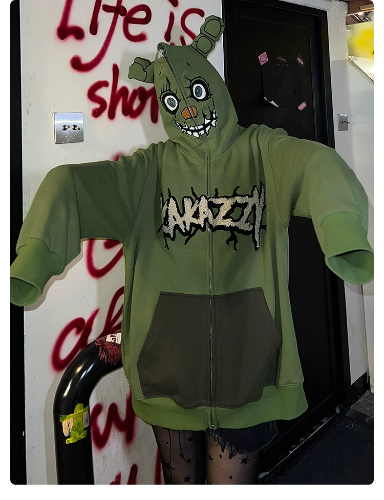 Springtrap-Inspired Hoodie - 400GSM Oversized Green Zip-Up Five Nights at Freddy&