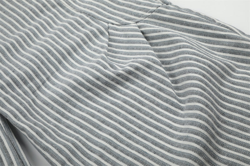 Wide-Leg Striped Pants with Curved Arc Pocket Design