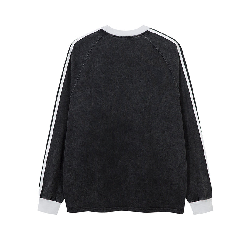 T-shirt graphique à manches longues – Imprimé écusson lapin streetwear, rayures et manches raglan