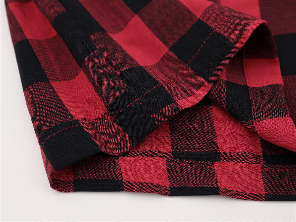 Men's Plaid Long-Sleeve Shirt – Oversized Fit with Graphic Sleeve Print