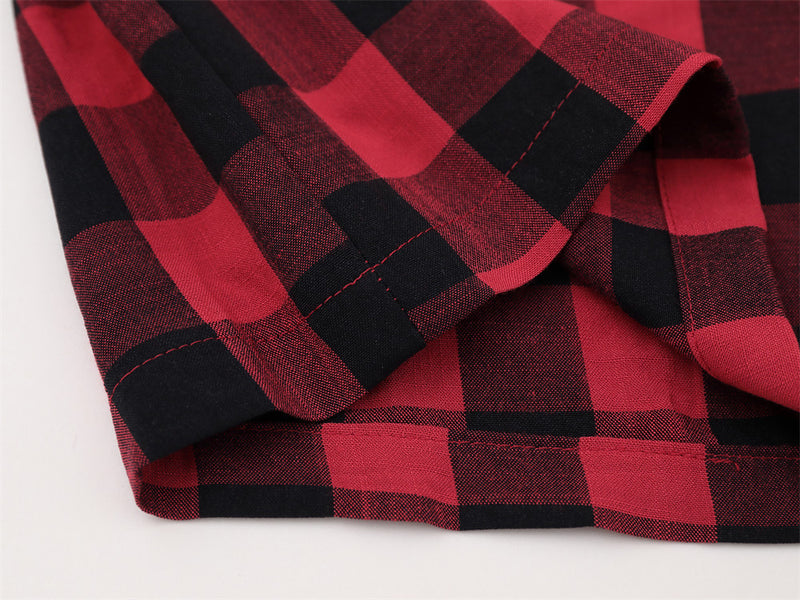 Men's Plaid Long-Sleeve Shirt – Oversized Fit with Graphic Sleeve Print