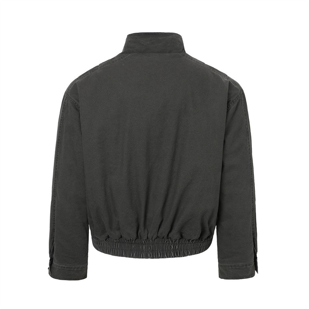 Men's Vintage Washed Stand-Collar Bomber Jacket with Elastic Hem
