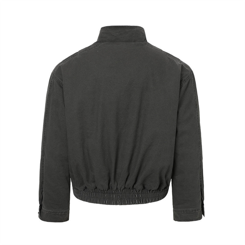 Men's Vintage Washed Stand-Collar Bomber Jacket with Elastic Hem
