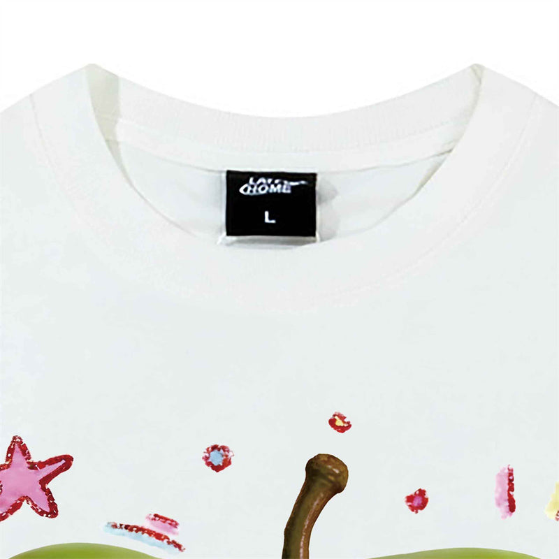 Camiseta de cuello redondo para mujer con gráfico 3D de estrella y manzana, manga corta